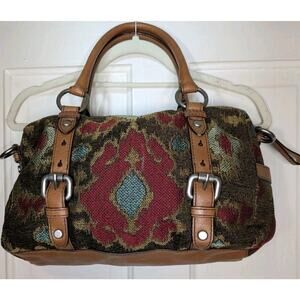 Fossil Tapestry Leather Handbag Earth Tones Boho Y2K Long Live Vintage
